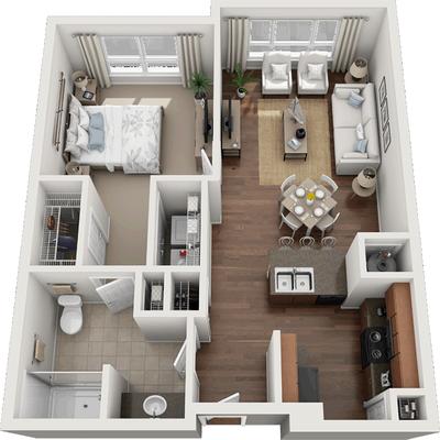 3D Aerial View: 1BR