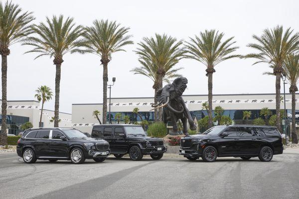 A trio of luxury armored SUVs lined up for delivery -- blending high-end design with advanced protection.