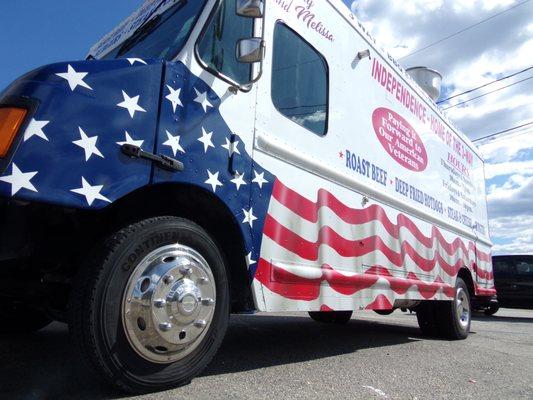 VINYL LETTERING WITH HAND PAINTED FLAG GRAPHIC