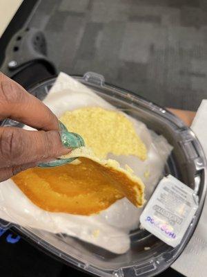 Thin, dry , separated and just not edible