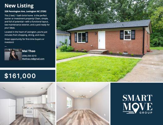 Cute, 2BR, 1BA home in Lexington, NC under $200K. Close to shopping & dining--perfect for first-time buyers or investors. Schedule today