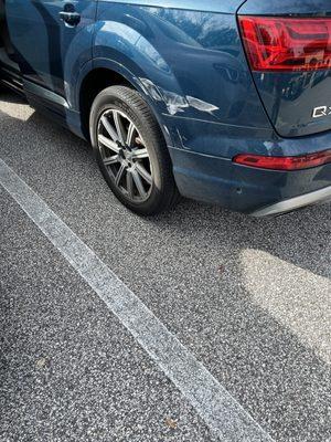 Damage to left rear quarter panel.