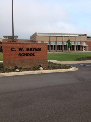 The front of the school (cafeteria pictured on the right)