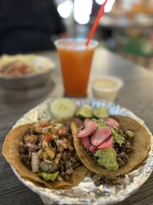 Relleno taco and steak and guac taco