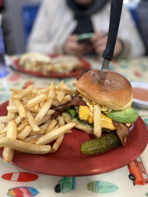 Hangover burger with thick fries