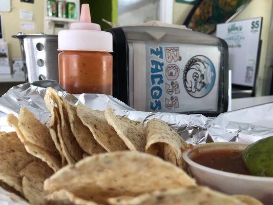 The tortilla chips were good. Kinda like the nacho chip you get at the ball park.