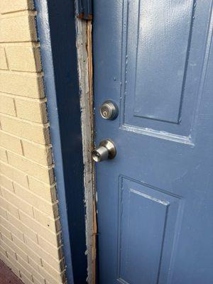 Door frame cracked off Door not closing properly