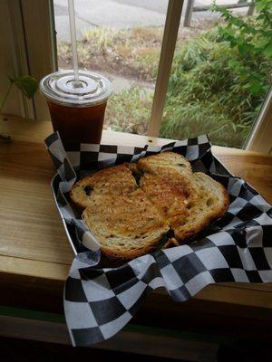 Flat Lander sandwich with an iced house blend.