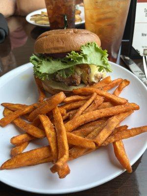 Grilled chicken sandwich with sweet potatoes fries