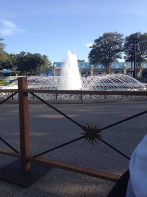 Great view of the fountain from the tables inside Patio del Sol