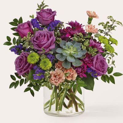 You're a Gem Bouquet - Roses & carnations mingle with vibrant chrysanthemums & hardy succulents...