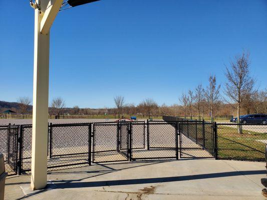 Double entry gates. Looking at the agility course.