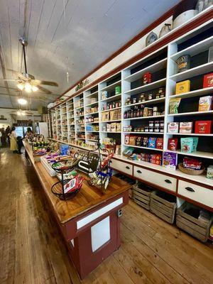 Shelves lined up with goodies to go. Go!