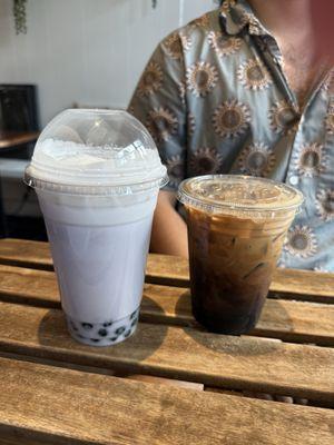 Taro boba and Thai iced coffee