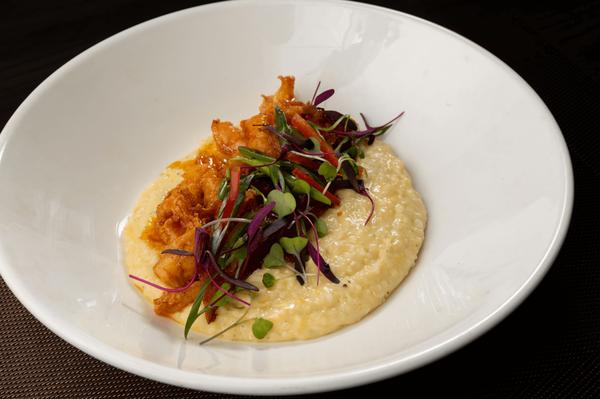 Nashville Hot Shrimp and Grits with Cheddar, Mild, and Sharp Cheese