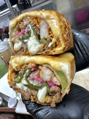 Surf n Turf Quesarito Chile Relleno Fusion Burrito