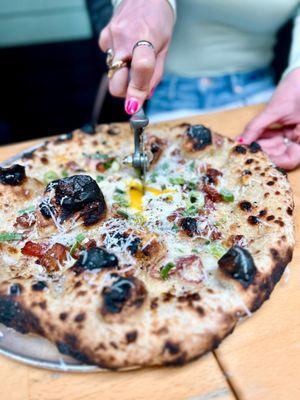 Carbonara Pie - Pecorino Romano, Guanciale, Green Onion, Black Pepper, Egg