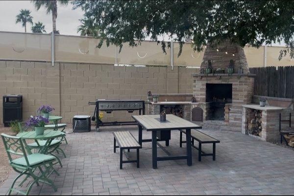 Cozy outdoor fireplace