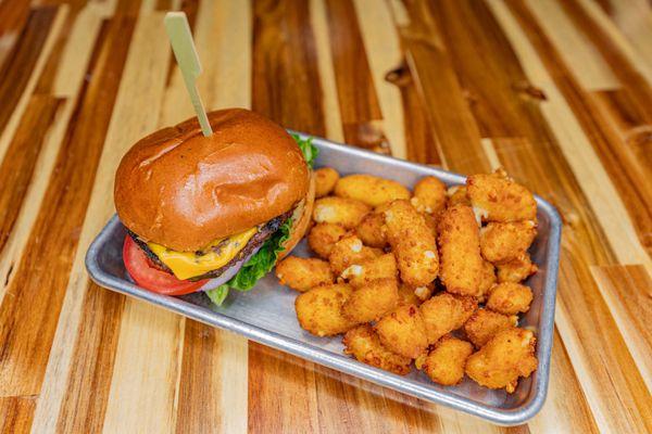 Classic Burger with an upgrade to our Wisconsin Cheese Curds