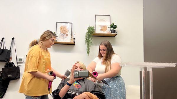 Getting my hair styled after getting it colored