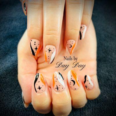 Dip manicure with gel polish hand painted nail art.