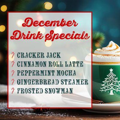 List of December drink specials.
