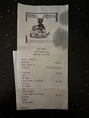 Receipt on 10/31/2025