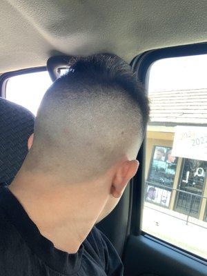 Don't waste money here, this what a 35$ haircut gets you. Asked for a mid fade with a trim on top and got this.