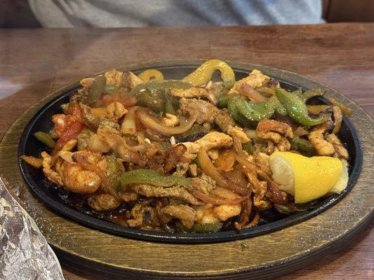 Fajita steak, chicken and shrimp
