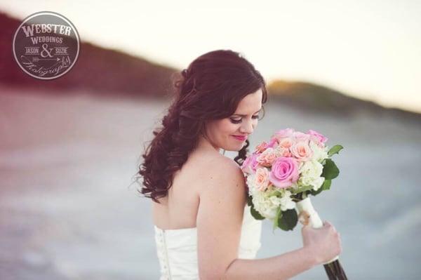 Pretty in pink on the Beach . The Tides. Lovely bride , lovely wedding.