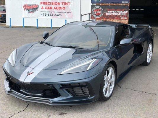 added window tint and silver stripes to this new corvette