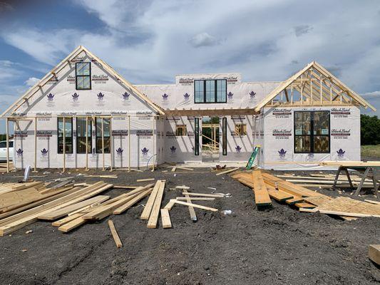First day of framing completion a 2500 sf custom home we did in Ennis Tx.