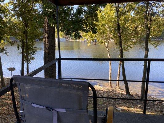 Our deck, complete with provided picnic table