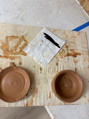 Unfinished pottery pieces.