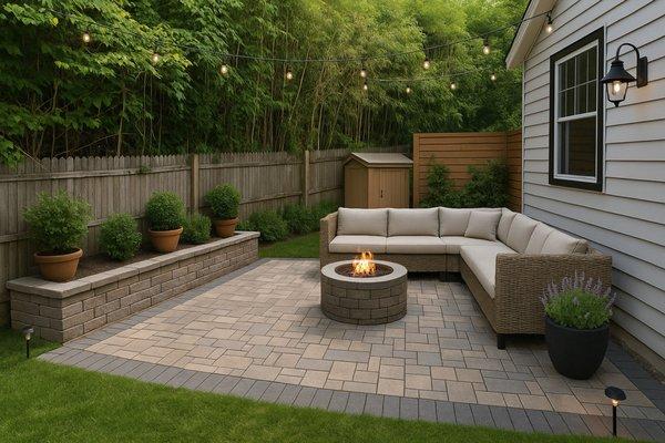 New design patio, planter and fire pit