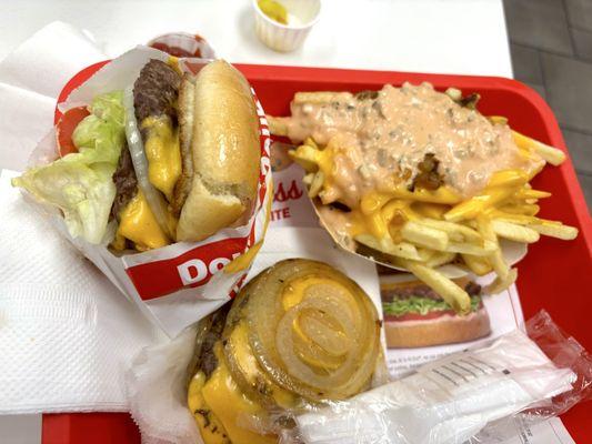 Double double, Flying Dutchman grill onion wrap and animal fries