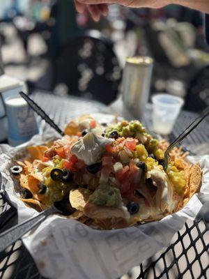 Delicious nachos with southwest shredded chicken
