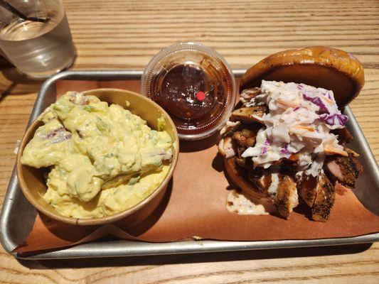 Bbq Chicken sandwich and potato salad