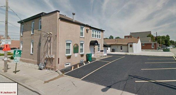 This is the office entrance and parking lot.