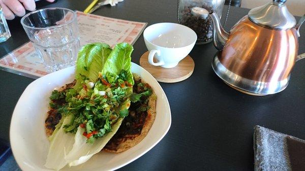 "bing" and a pot of green tea