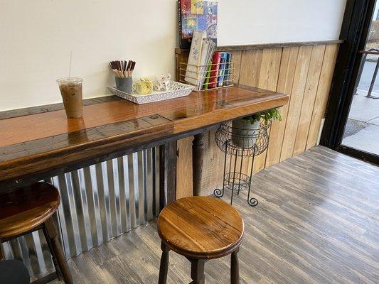 Seating and take a book, read a book, leave a book area