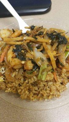 Basil shrimp medium hot w fried rice. Wow! Pricey but worth it.