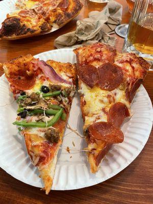 Combo (black bear) pizza and pepperoni pizza