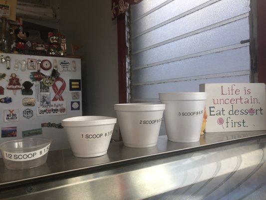 What the cups look like for each scoop