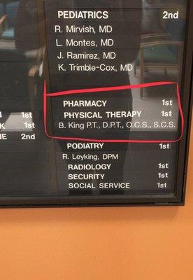 Located on the first floor, past the pharmacy, to the right of the reception. Waiting room is in front of primary the reception desk.