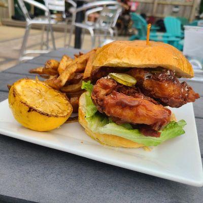 Fried haddock sandwich with fries