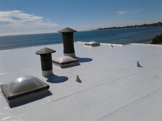 New Silicone Flat Roof on Aptos Beach Home at Rio-del-Mar.