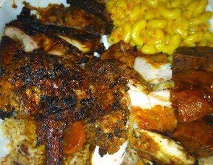 Mouth watering Jerk Chicken, Peas and Rice w/Cabbage. Are you hungry yet???