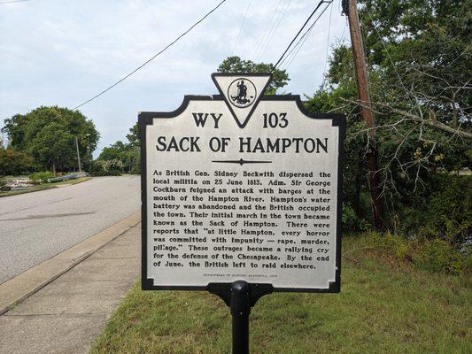 Sack of Hampton Historical Marker
