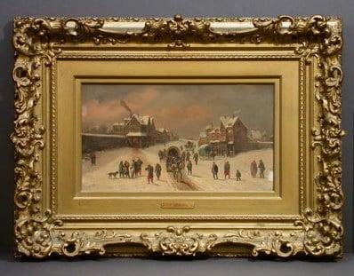 Before: 19th c. Russian snowscape and frame before treatment